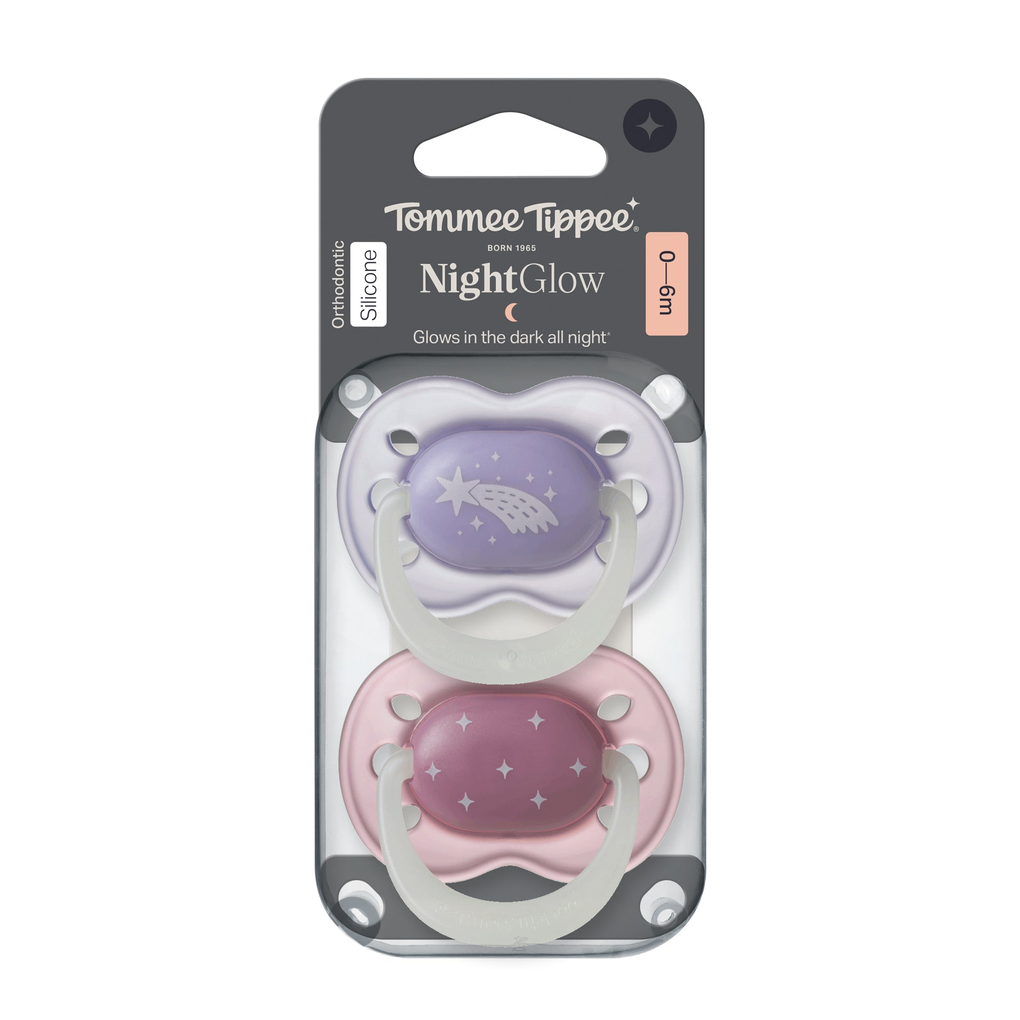 Night glow Orthodontic Silicone X2 Soothers 0-6M Girl